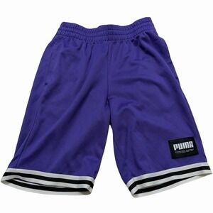 PUMA Men's Small Purple Mesh Basketball Shorts Elastic Waist Logo